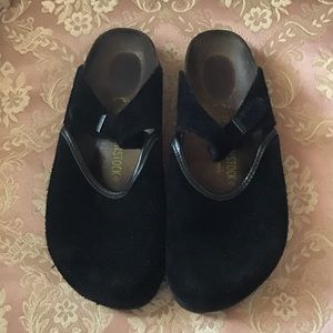 Black Suede w Leather trim Birkenstock shoes Sz 39